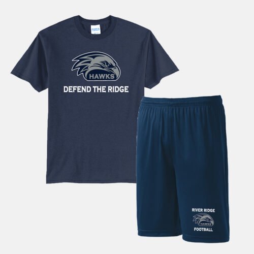 River Ridge High School Football Player Pack, Shirt and Shorts | View: Front | Color: Navy