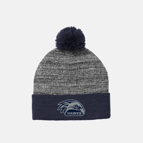 River Ridge High School Football Pom Beanie | View: Front | Color: Navy/Heather Gray
