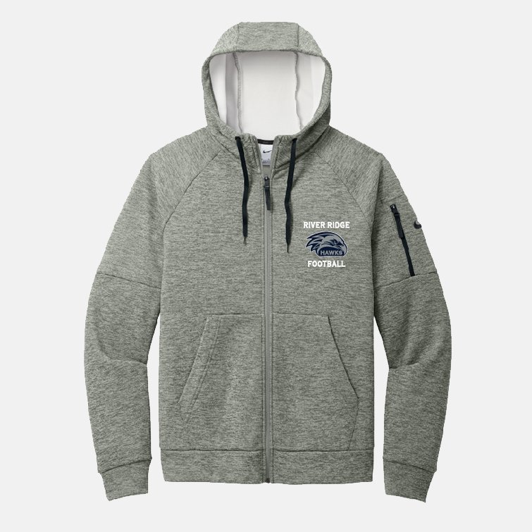 River Ridge High School Football Nike Full Zip Hoodie | View: Front | Color: Heather Gray