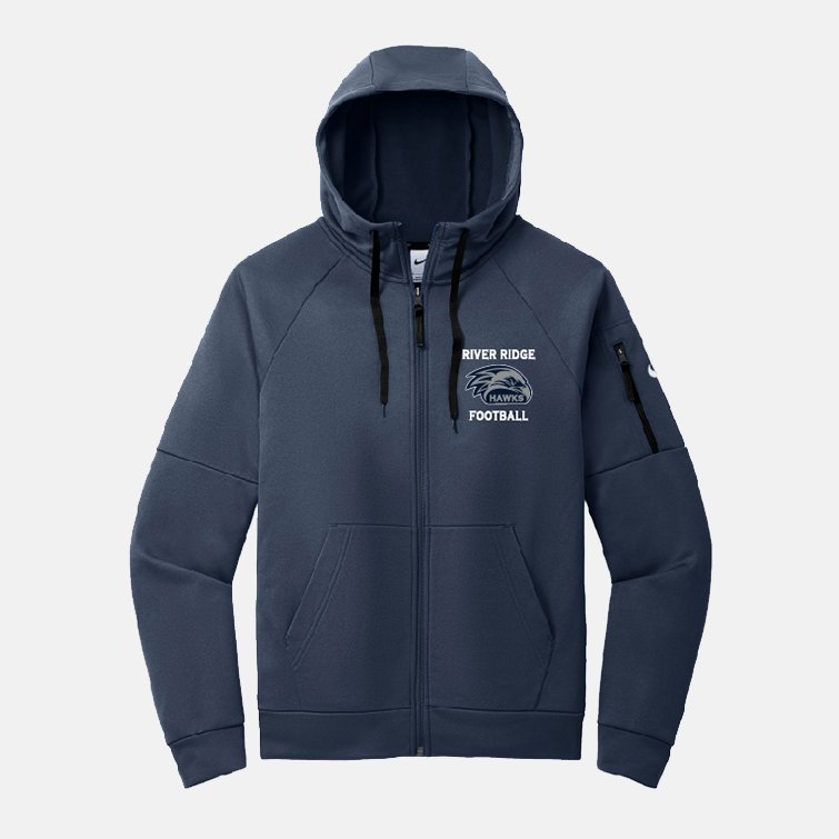 River Ridge High School Football Nike Full Zip Hoodie | View: Front | Color: Navy