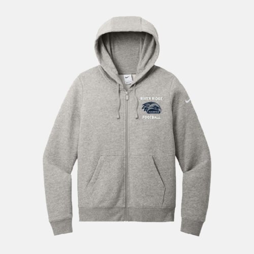 River Ridge High School Football Women's Nike Full Zip Hoodie | View: Front | Color: Heather Gray