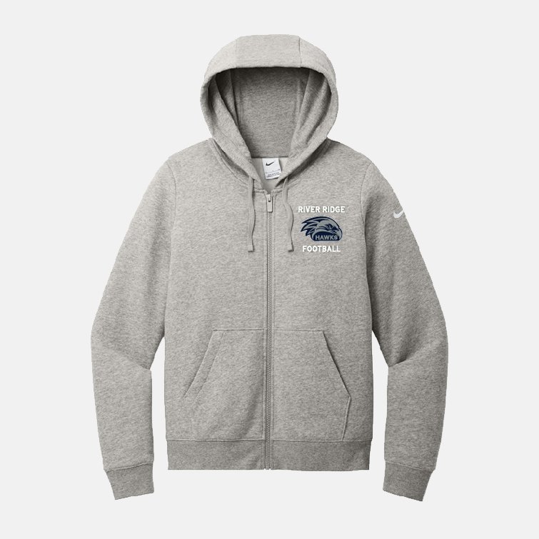 River Ridge High School Football Women's Nike Full Zip Hoodie | View: Front | Color: Heather Gray