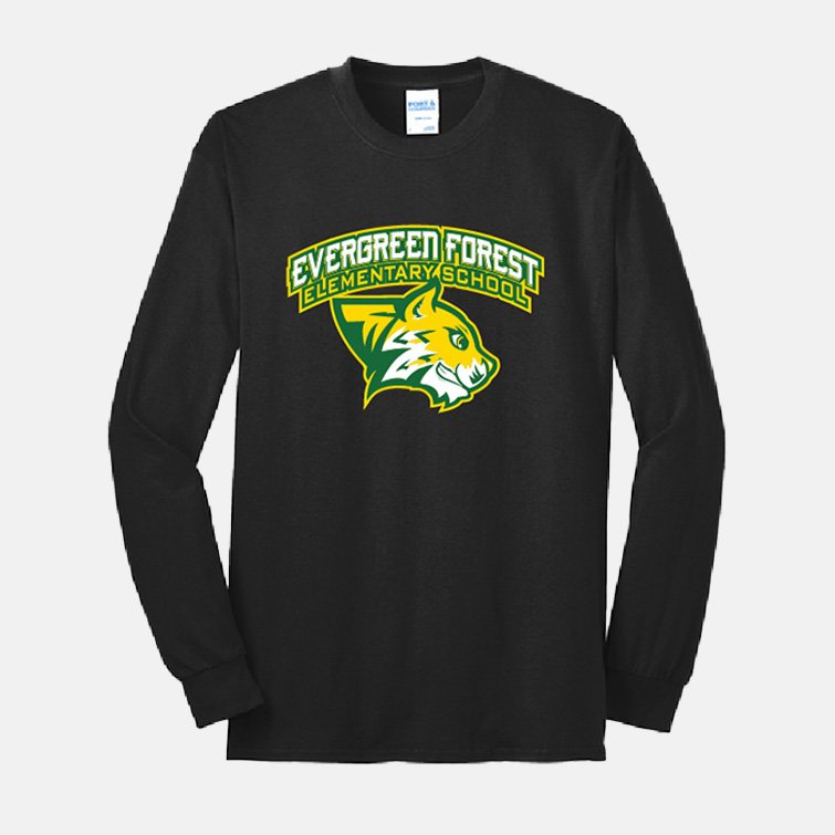 Evergreen Forest Elementary Long Sleeve Shirt | View: Front | Color: Black