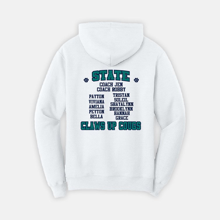 Cascade Christian Cheer State Hoodie | View: Back | Color: White