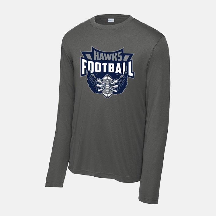 TCYFL Hawks Football Claws Dri-Fit Long Sleeve Shirt | View: Front | Color: Iron Grey