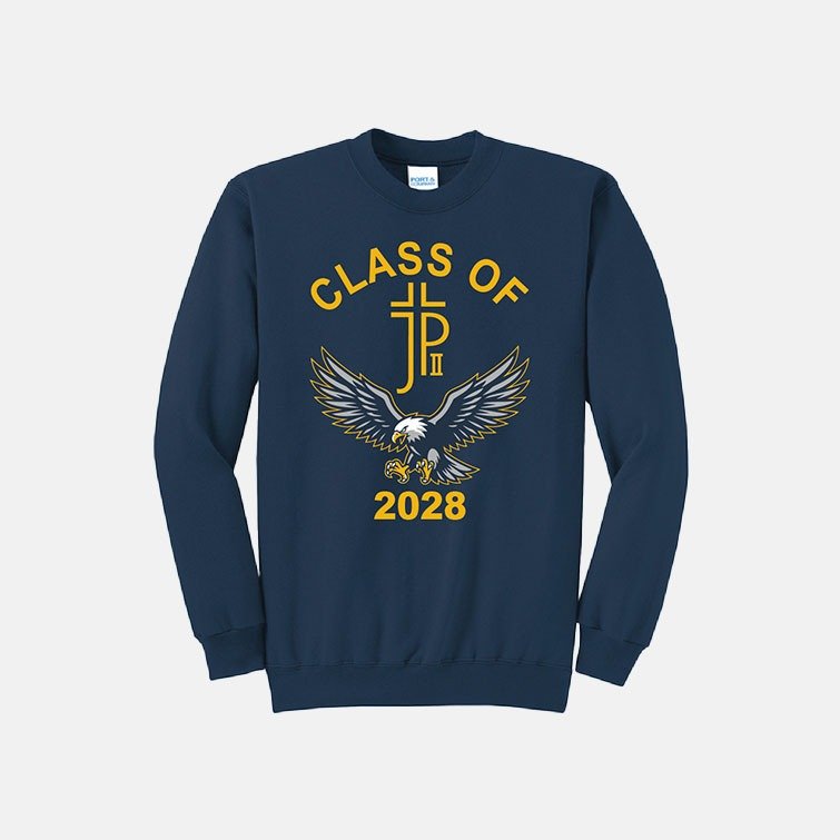Pope John Paul II High School Class of 2027 Grad Crewneck Sweatshirt | View: Front | Color: Navy